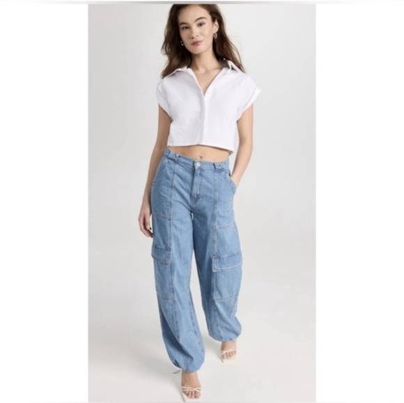 Jonathan Simkhai Denim - Jonathan Simkhai Calista Denim Cargo Pants Vatia Blue Cotton High Rise Calista